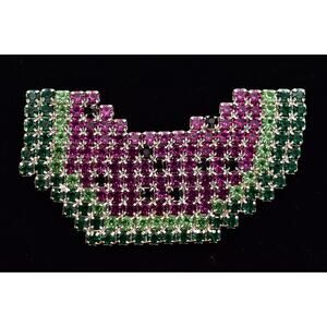 Bauer Vintage Rhinestone Bitten Watermelon Brooch Crystal Silver Signed BinBP